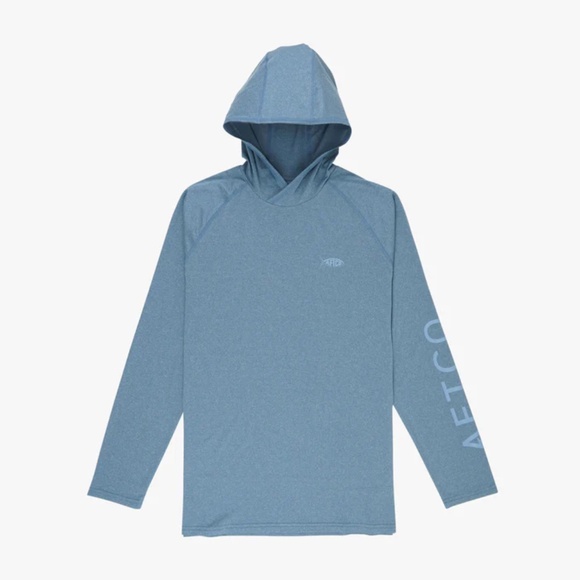 NEW AFTCO Men's Large Samurai 2 Hooded UPF 50 Long Sleeve Space Blue Heather - Picture 3 of 3